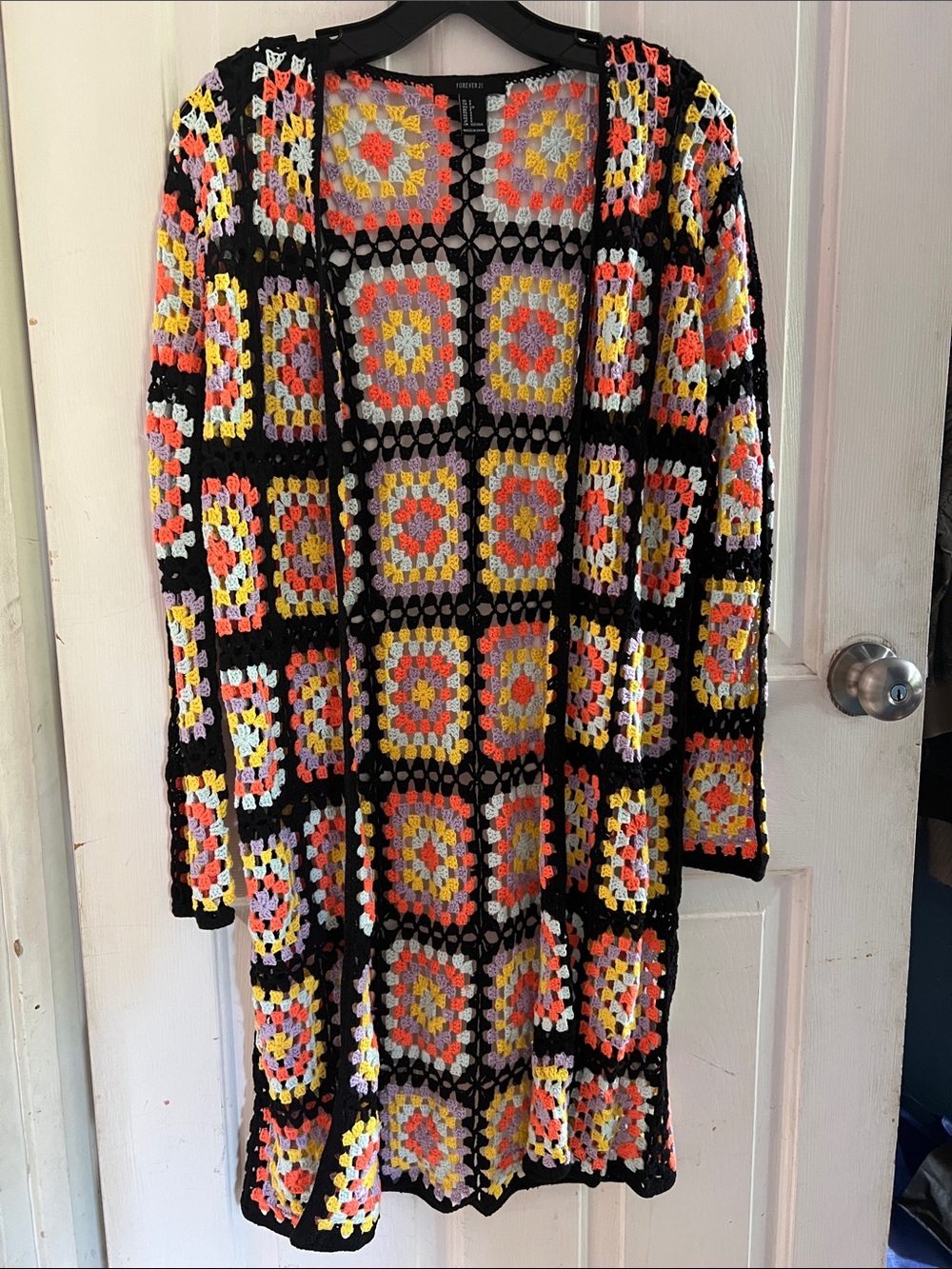 Forever 21 Crochet Cardigan - Black with Yellow, Pink, Lavender & Cream Accents